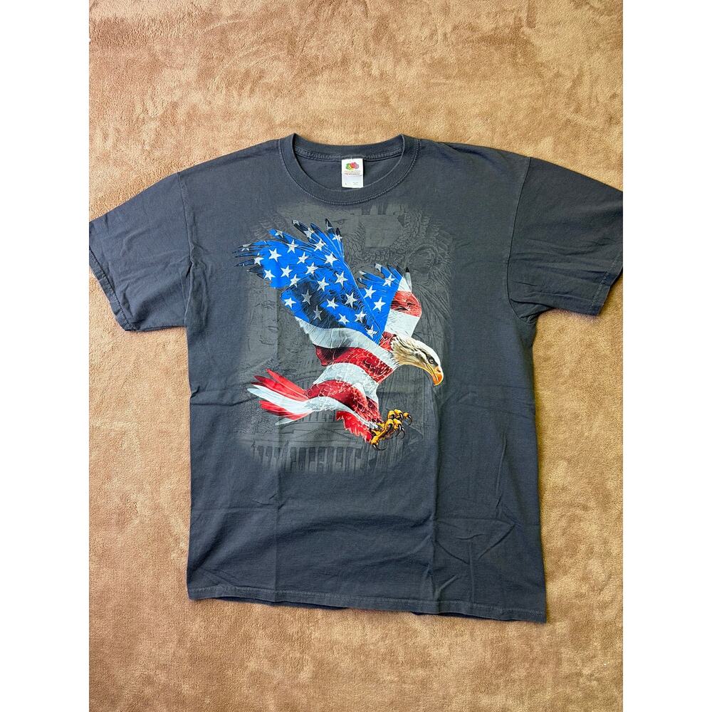 Fruit of the Loom VTG 90s Patriotic American Graphic T-Shirt Bald Eagle USA Flag